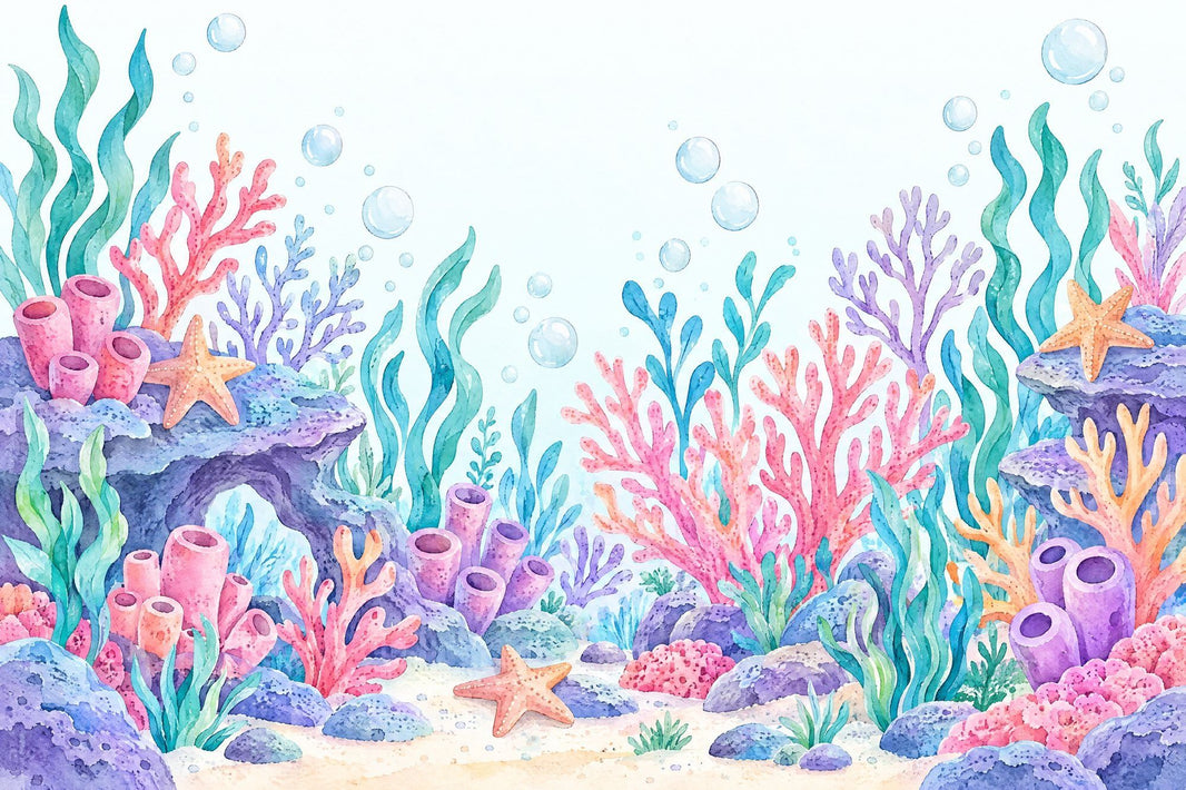 Watercolor Coral Reef Wallpaper Pastel Underwater Wall Mural pattern artwork