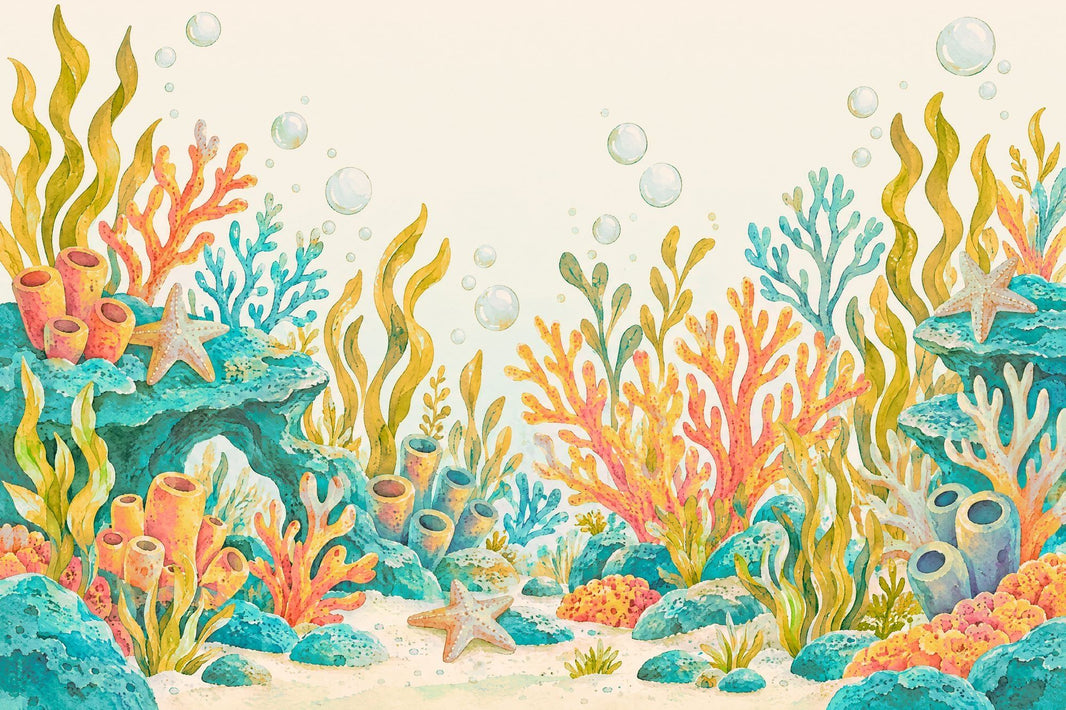 Watercolor Coral Reef Wallpaper Underwater Wall Mural pattern artwork