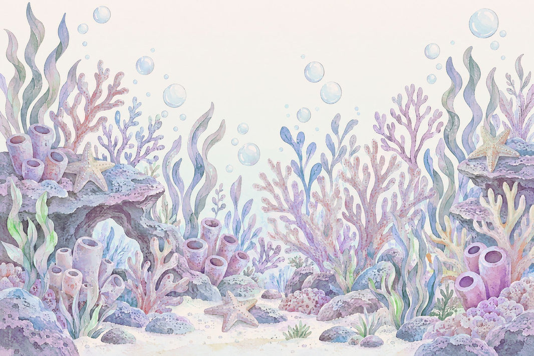 Pastel Coral Reef Wallpaper Watercolor Underwater Wall Mural pattern artwork