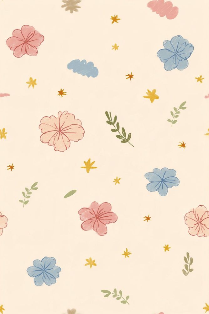 Hand Drawn Pastel Flowers Wallpaper Cream Background pattern artwork