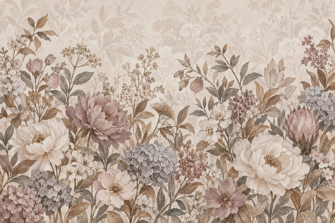 Vintage Peony Bouquets Wallpaper Beige Botanical Wall Mural pattern artwork