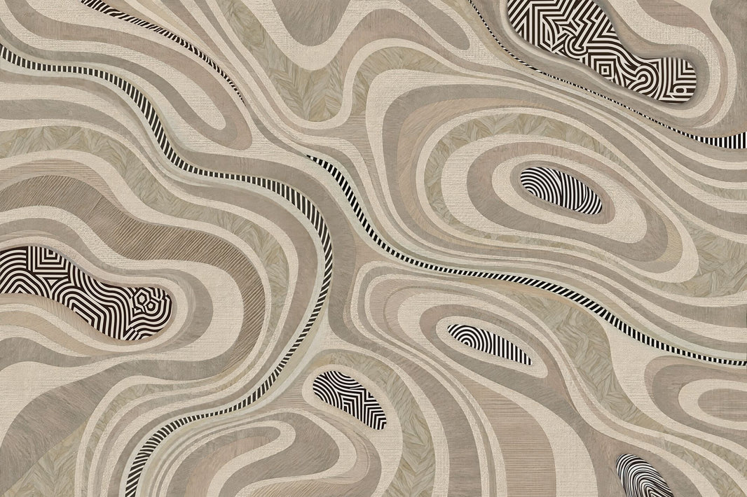 Organic Contour Lines Wallpaper Neutral Tones Wall Mural pattern artwork