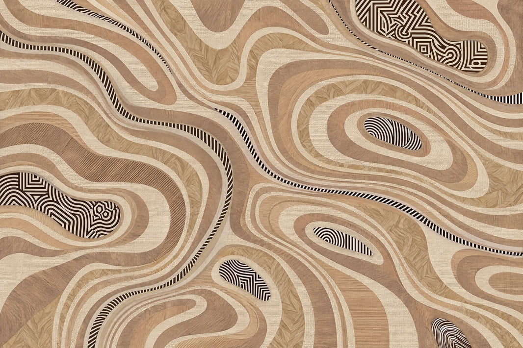 Topographic Contour Lines Wallpaper Neutral Wood Grain Wall Mural pattern artwork