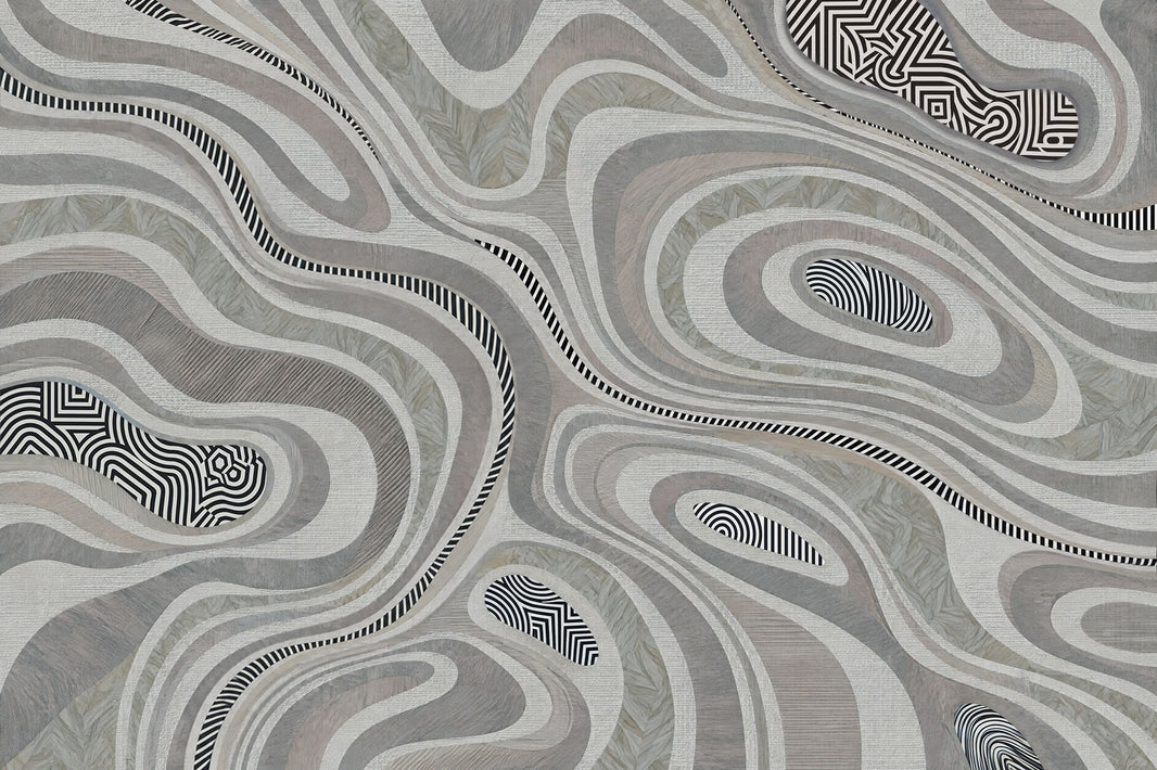 Layered Contour Lines Wallpaper Gray Textured Wall Mural pattern artwork