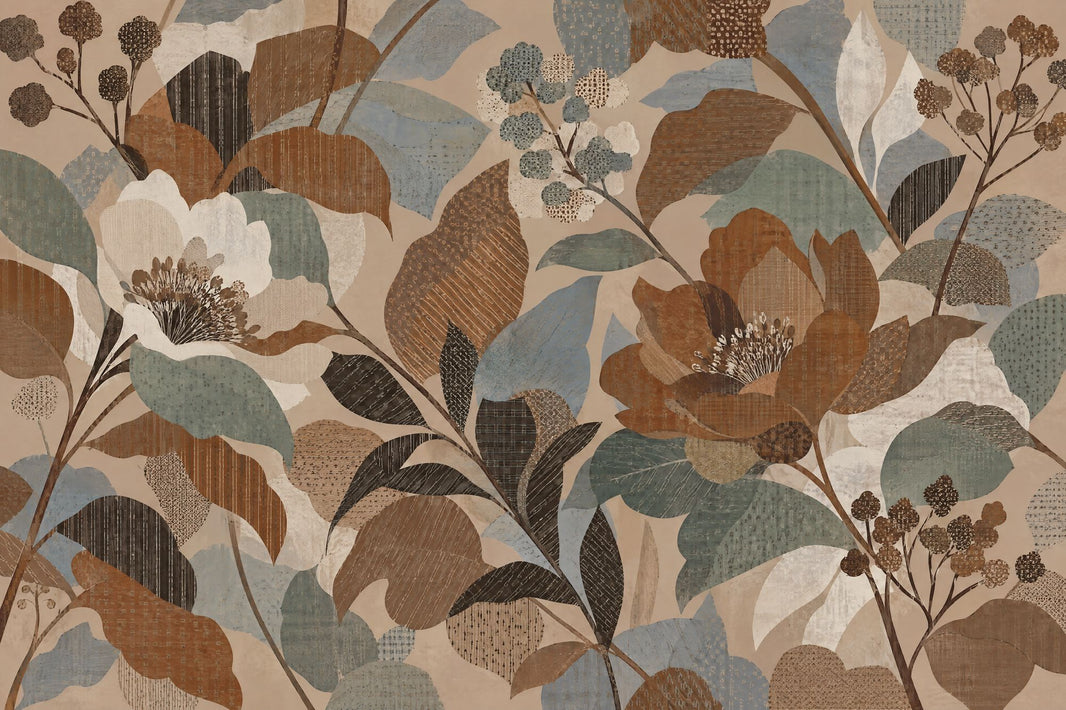 Oversized Botanical Flowers Wallpaper Earth Tone Wall Mural pattern artwork
