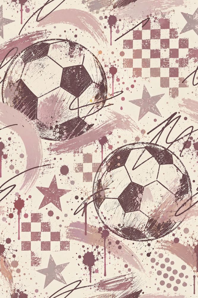 Soccer Balls Wallpaper Grunge Checkerboard Stars Pink pattern artwork