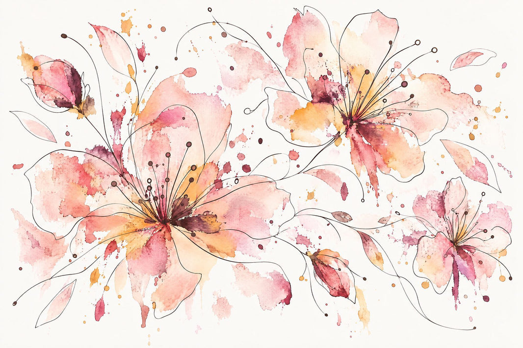 Watercolor Floral Blooms Wallpaper White Background Wall Mural pattern artwork