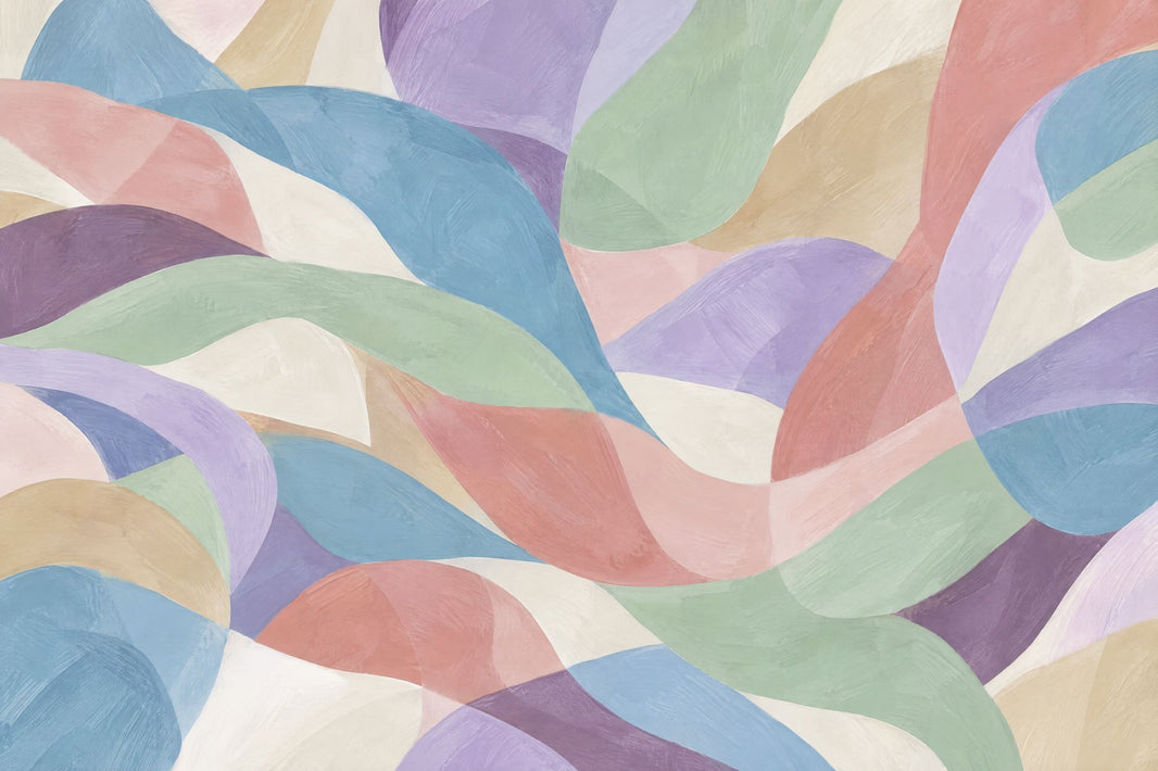 Pastel Curved Ribbons Wallpaper Modern Brushstrokes Wall Mural pattern artwork