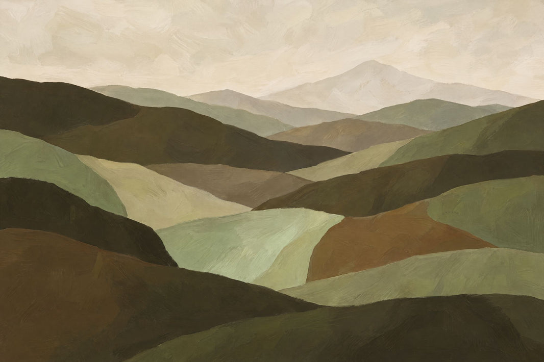 Layered Green Mountains Wallpaper Muted Landscape Wall Mural pattern artwork