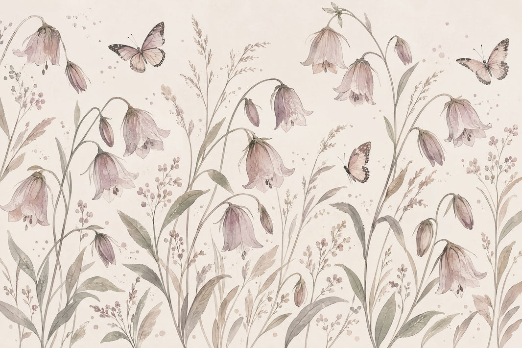 Pink Bellflowers Wallpaper Watercolor Botanical Wall Mural pattern artwork
