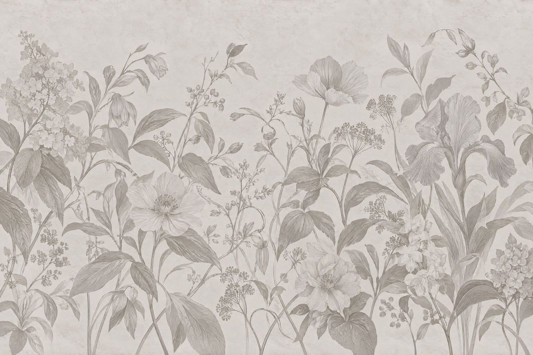 Vintage Iris Flowers Wallpaper Gray Botanical Wall Mural pattern artwork