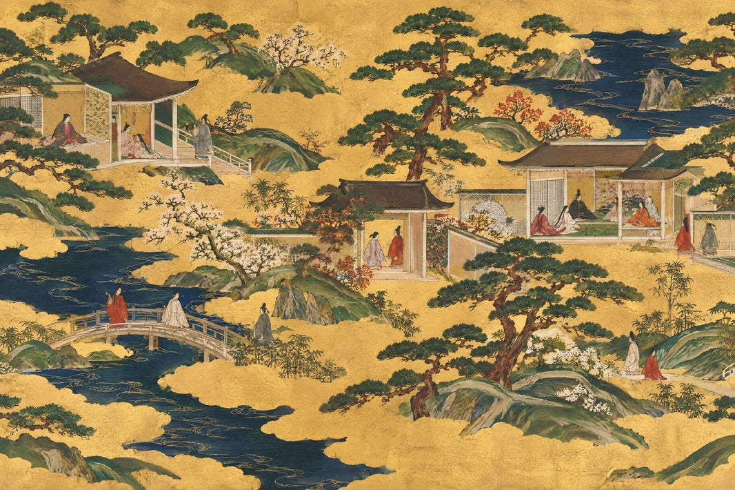 Japanese Palace Garden Wallpaper Gold Leaf Landscape Wall Mural pattern artwork