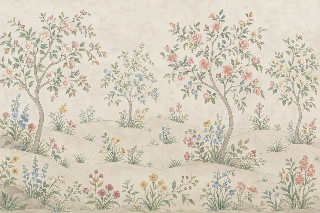 Flowering Trees Wallpaper Chinoiserie Botanical Wall Mural pattern artwork
