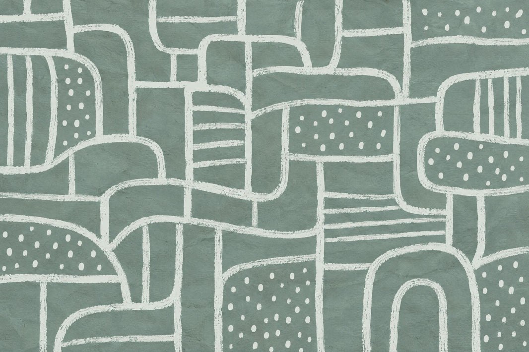 White Line Arches And Rounded Shapes Wallpaper Sage Green Wall Mural pattern artwork
