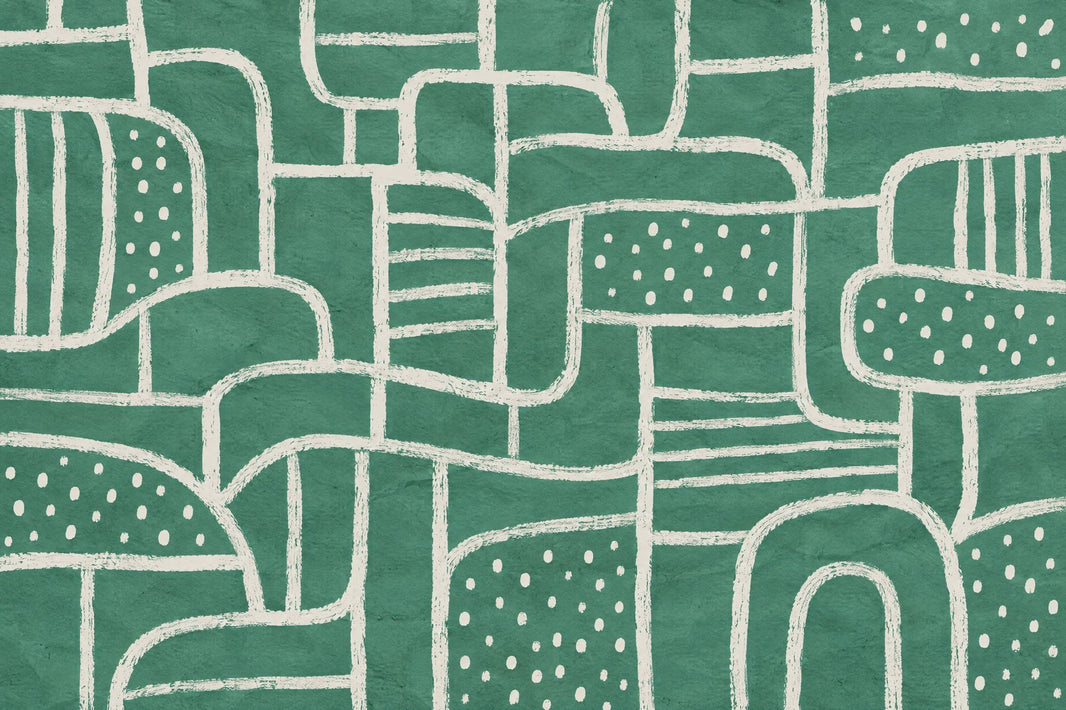 Hand Drawn Teal Arches Wallpaper Modern Geometric Wall Mural pattern artwork