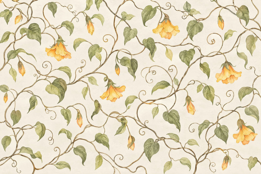Watercolor Ivy Vines Wallpaper Muted Green Botanical Wall Mural pattern artwork