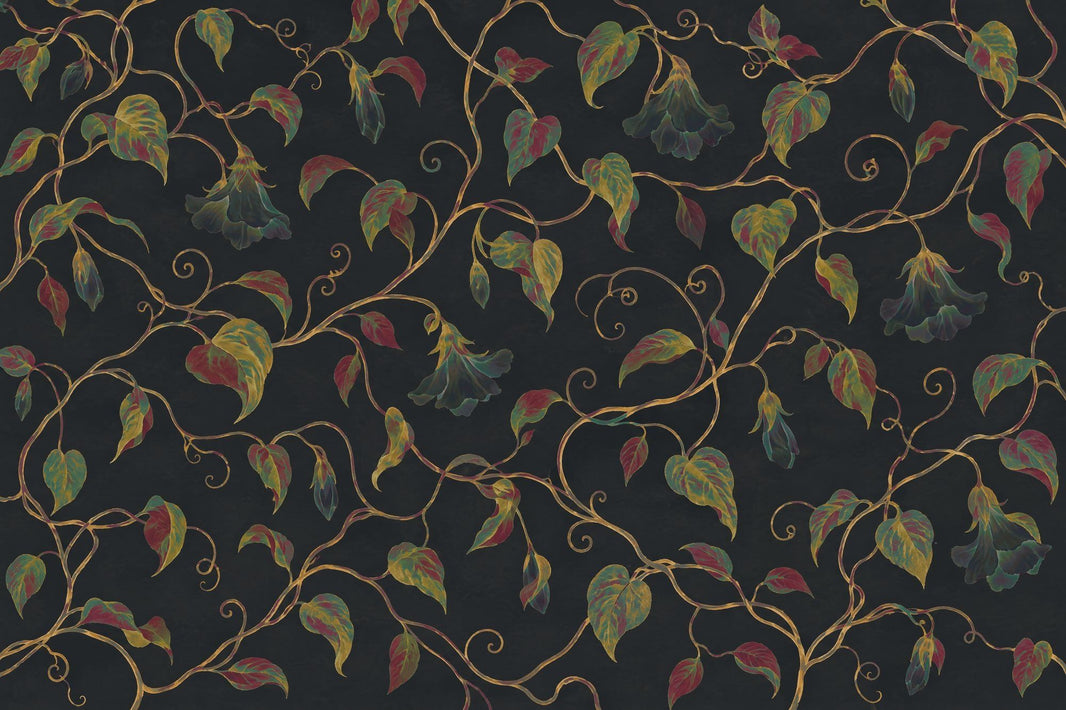 Bell Shaped Floral Vines Wallpaper Dark Botanical Wall Mural pattern artwork