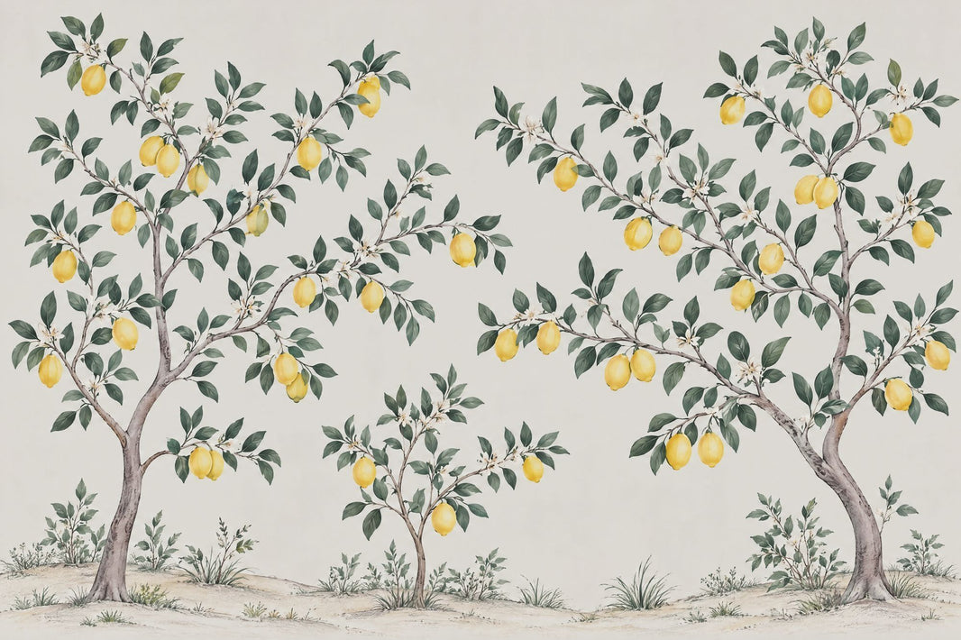 Lemon Tree Wallpaper Watercolor Citrus Orchard Wall Mural pattern artwork
