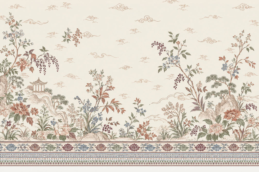 Peony Branches Wallpaper Chinoiserie Garden Wall Mural pattern artwork