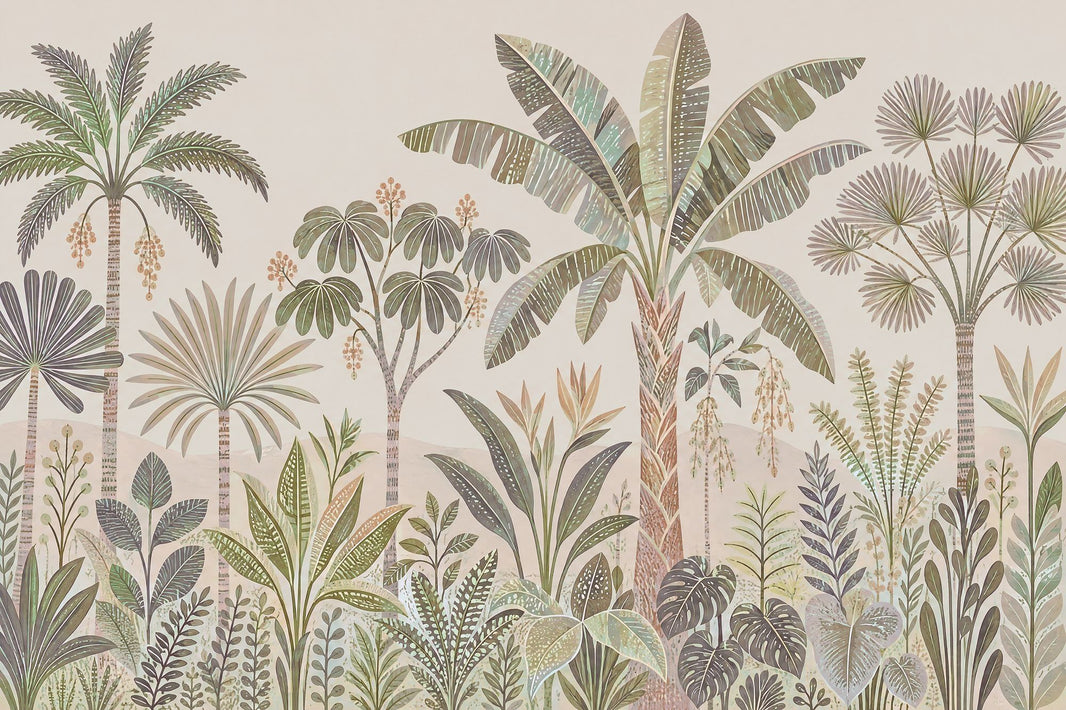 Layered Palm Trees Wallpaper Vintage Botanical Wall Mural pattern artwork