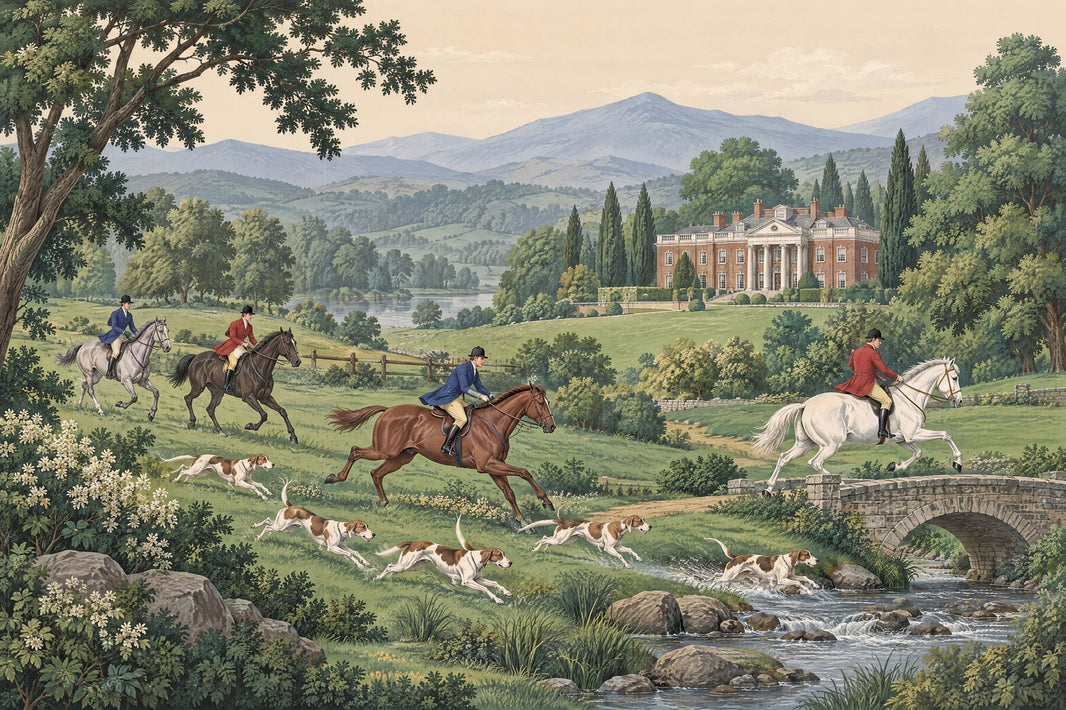 Mounted Hunters Wallpaper English Country Estate Wall Mural pattern artwork