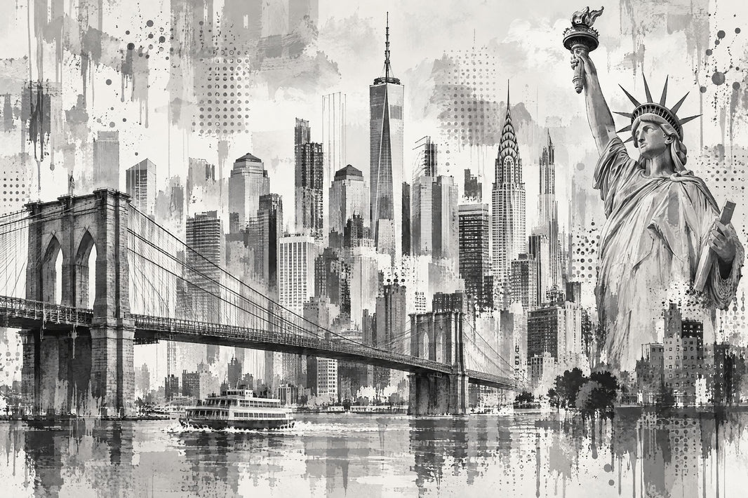 York City Skyline Wallpaper Monochrome Urban Wall Mural pattern artwork