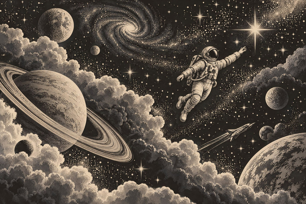 Astronaut Floating Wallpaper Retro Space Wall Mural pattern artwork
