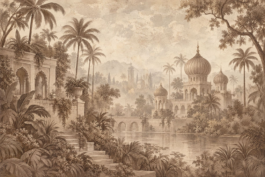 Sepia Tropical Palace Wallpaper Ornate Domes Wall Mural pattern artwork