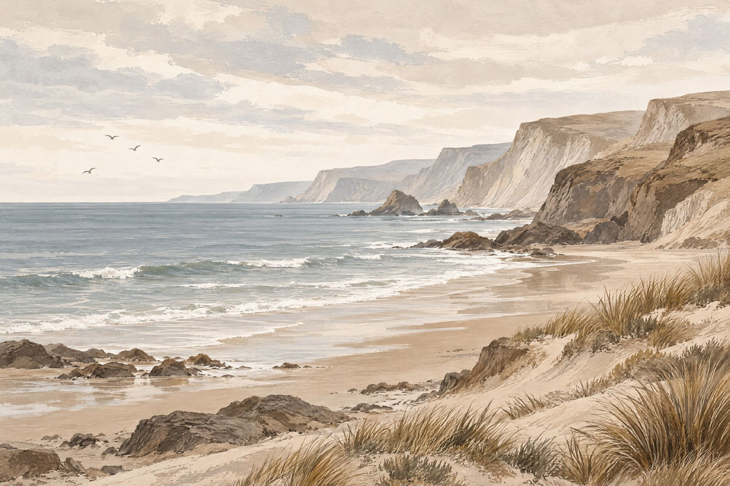 Watercolor Coastal Cliffs Wallpaper Neutral Seaside Wall Mural pattern artwork