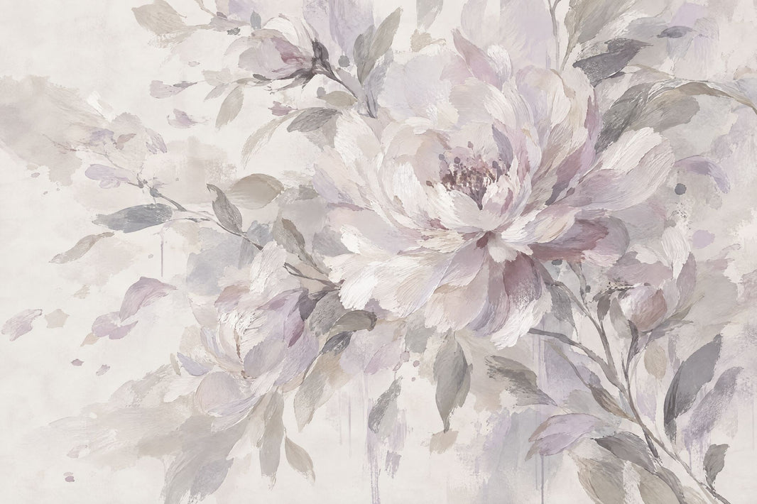 Watercolor Peony Blossoms Wallpaper Soft Lavender Wall Mural pattern artwork