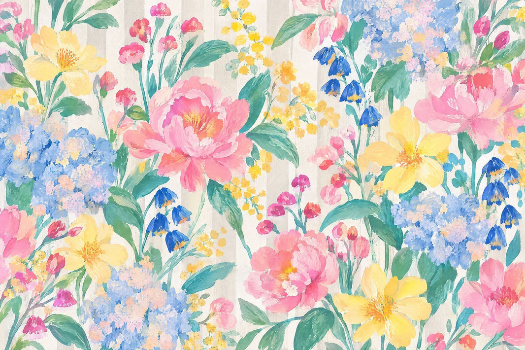 Pastel Peonies And Hydrangeas Wallpaper Watercolor Garden Wall Mural pattern artwork