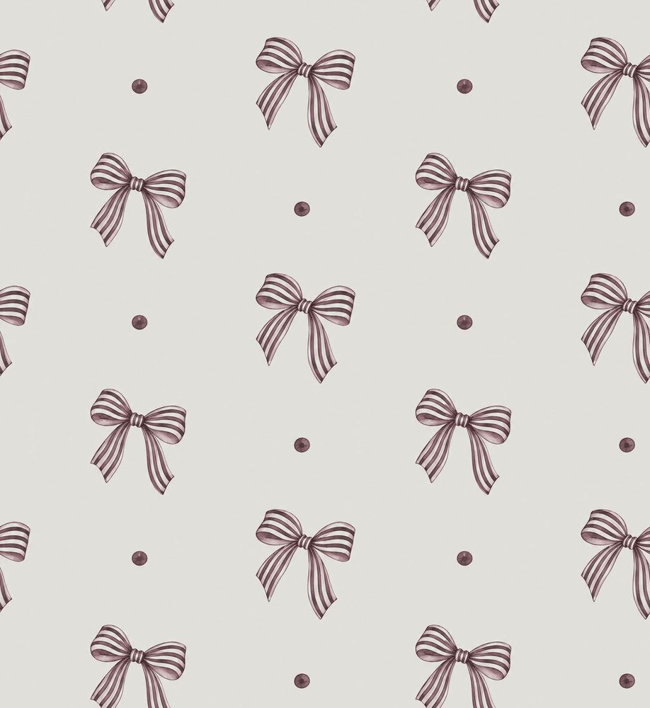 Striped Bows Wallpaper Mauve Ribbons On Ivory Background pattern artwork