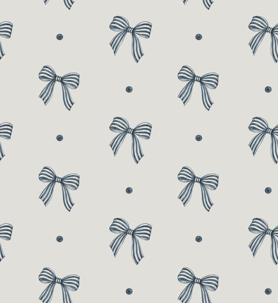Striped Bow Wallpaper Blue Ribbons On Ivory With Dots pattern artwork