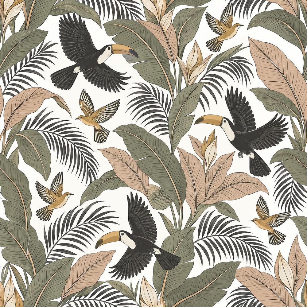 Toucan Birds Wallpaper Tropical Leaf Pattern pattern artwork