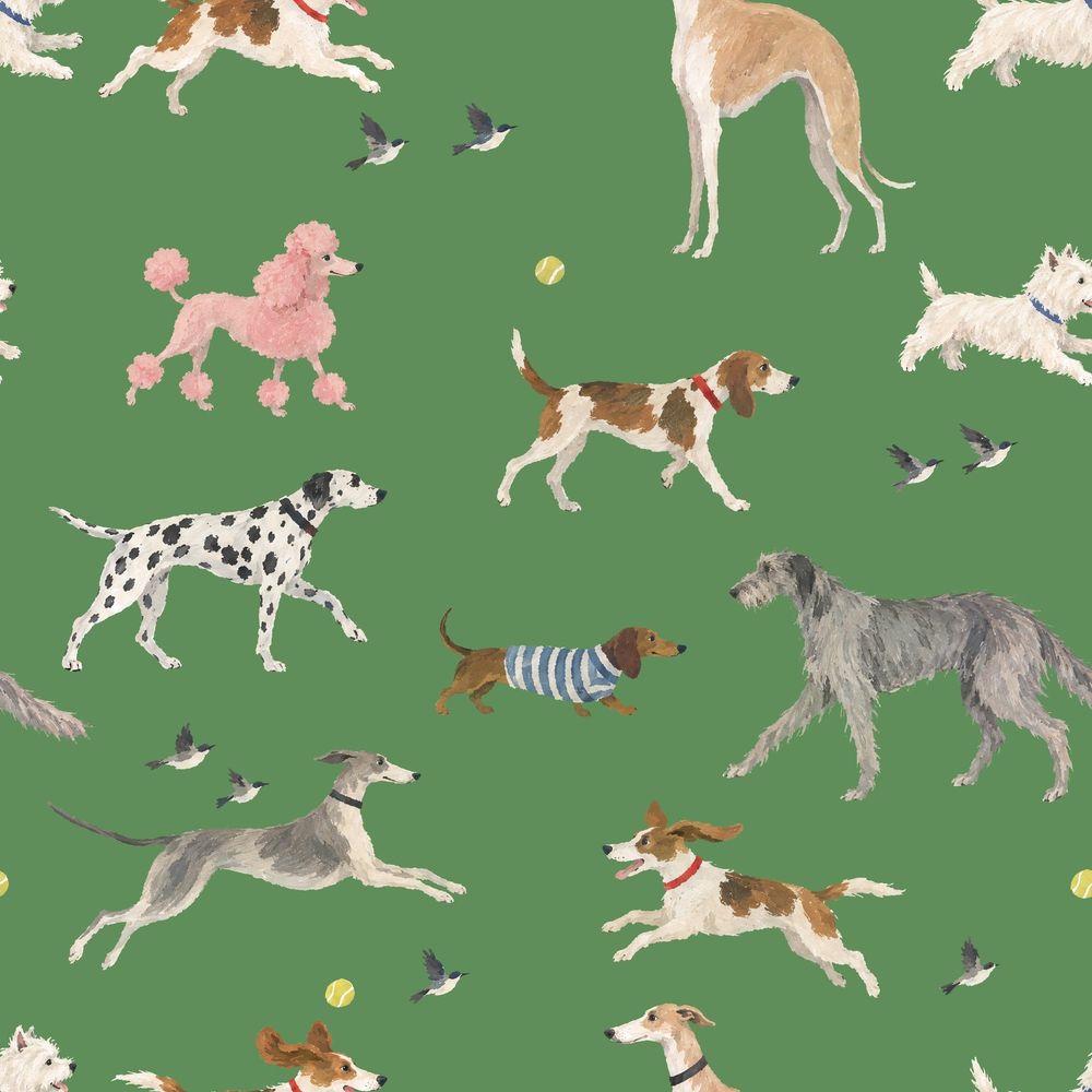 Running Dogs Wallpaper Watercolor Green Background pattern artwork