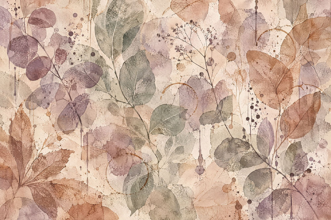 Watercolor Botanical Leaves Wallpaper Soft Beige Texture Wall Mural pattern artwork