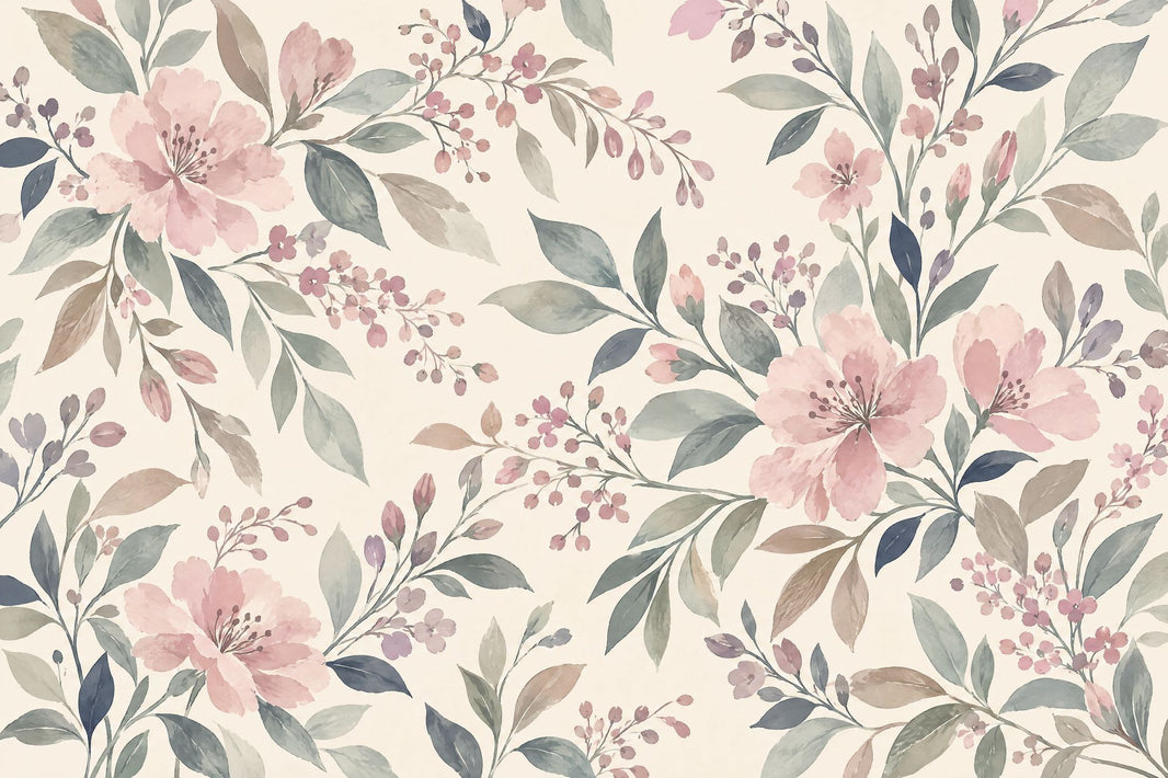 Pink Watercolor Roses Wallpaper Vintage Garden Wall Mural pattern artwork