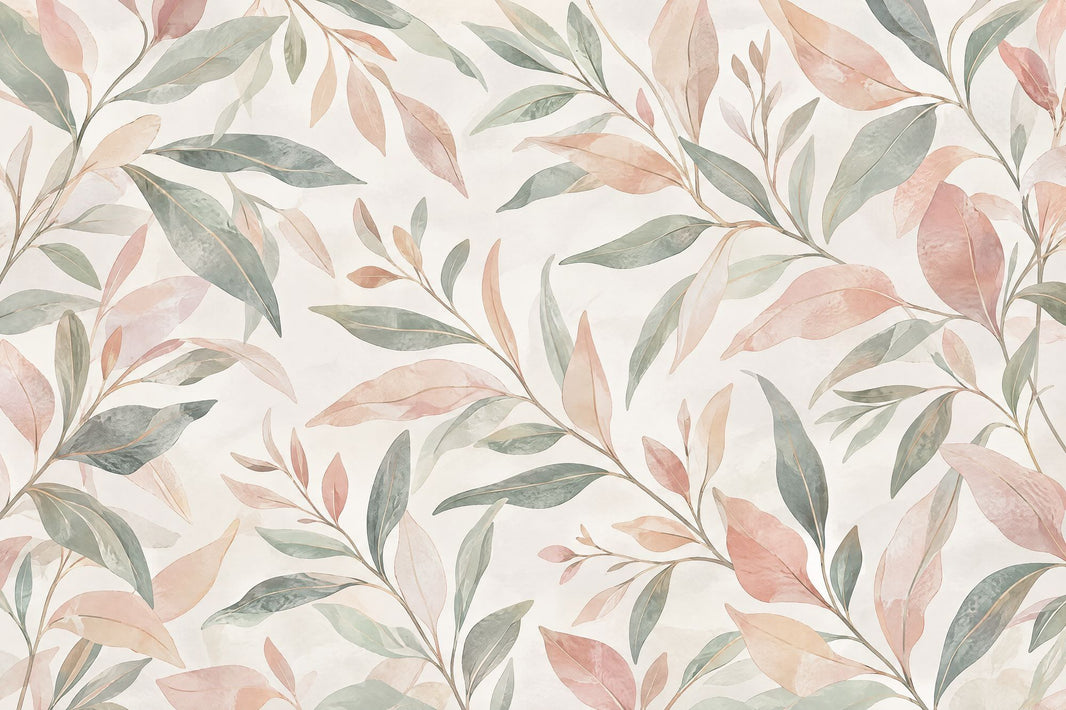 Pastel Botanical Leaves Wallpaper Watercolor Texture Wall Mural pattern artwork