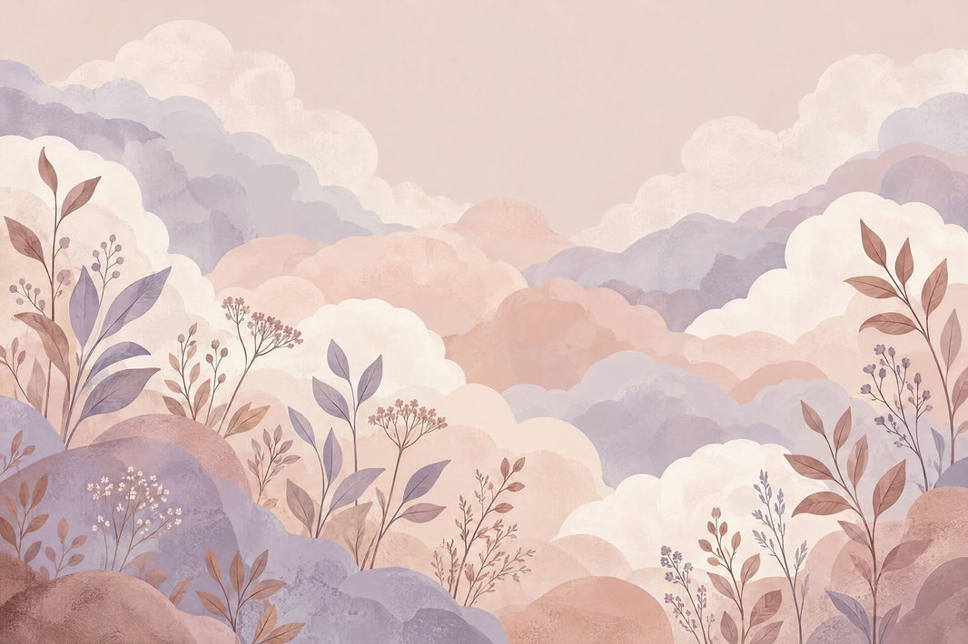 Pastel Watercolor Clouds Wallpaper Dreamy Mountain Landscape Wall Mural pattern artwork
