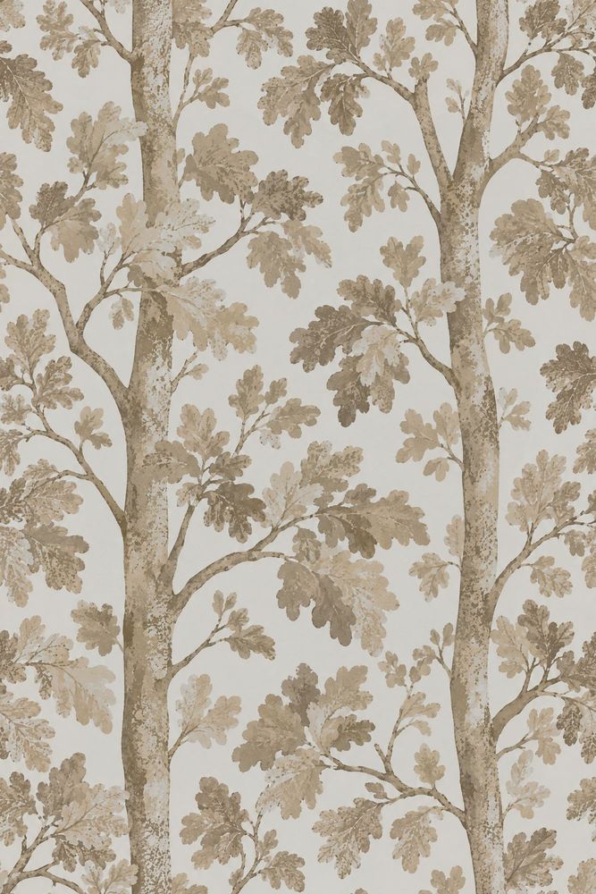 Oak Leaves Wallpaper Watercolor Tree Branches In Neutral Beige pattern artwork