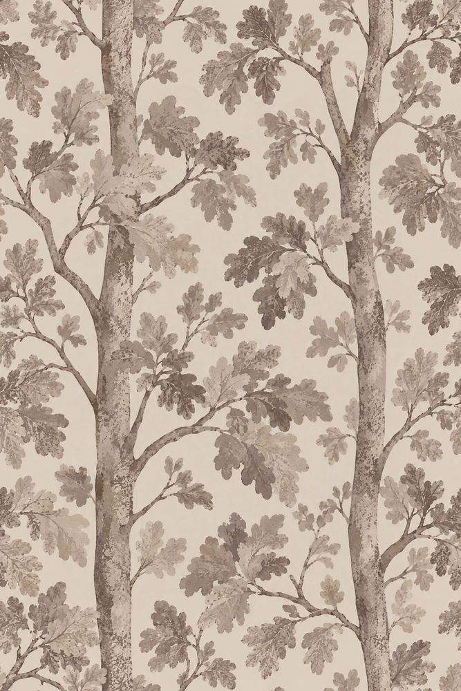 Oak Leaves And Tree Trunks Wallpaper Neutral Watercolor Botanical pattern artwork