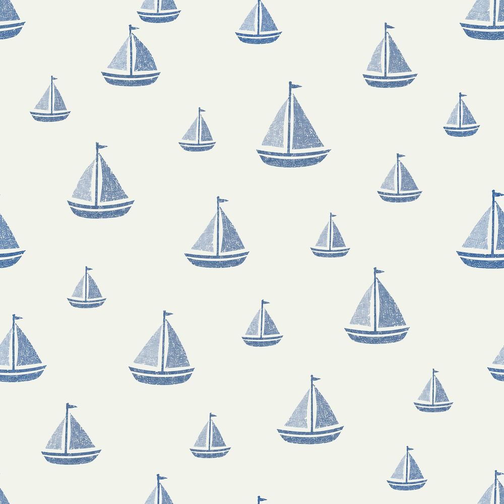 Blue Sailboats Wallpaper Nautical Repeat On Ivory Background pattern artwork