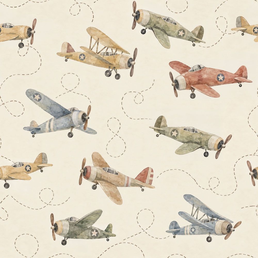 Vintage Inspired Airplanes Wallpaper Watercolor On Cream Background pattern artwork