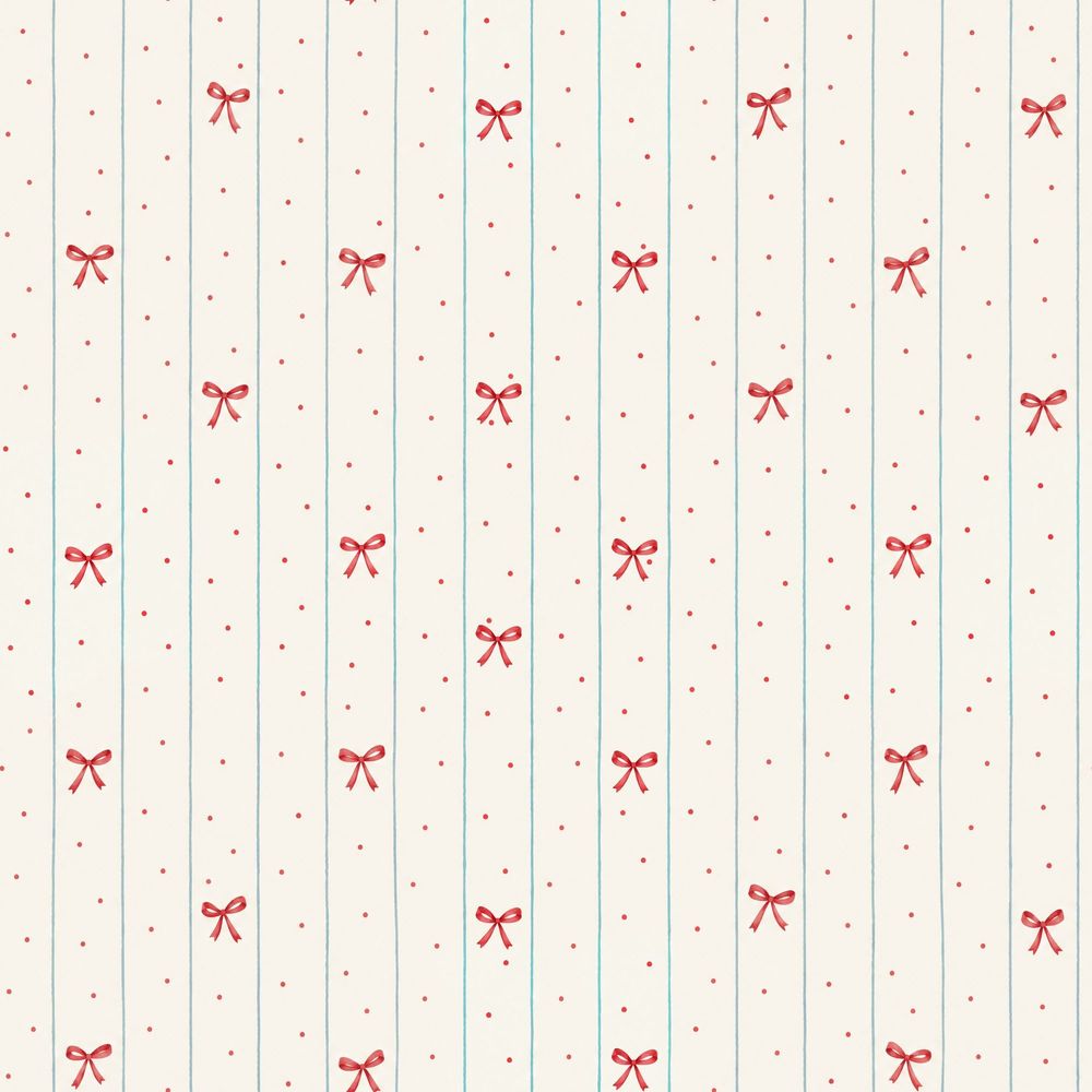 Red Bows Wallpaper With Blue Vertical Stripes And Polka Dots pattern artwork