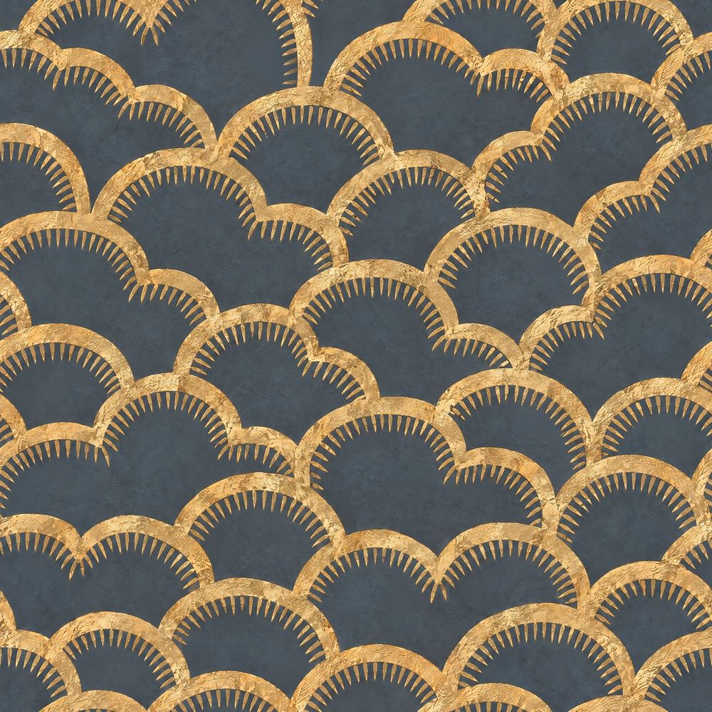 Gold Art Deco Arches Wallpaper Dark Navy Fan Motif pattern artwork