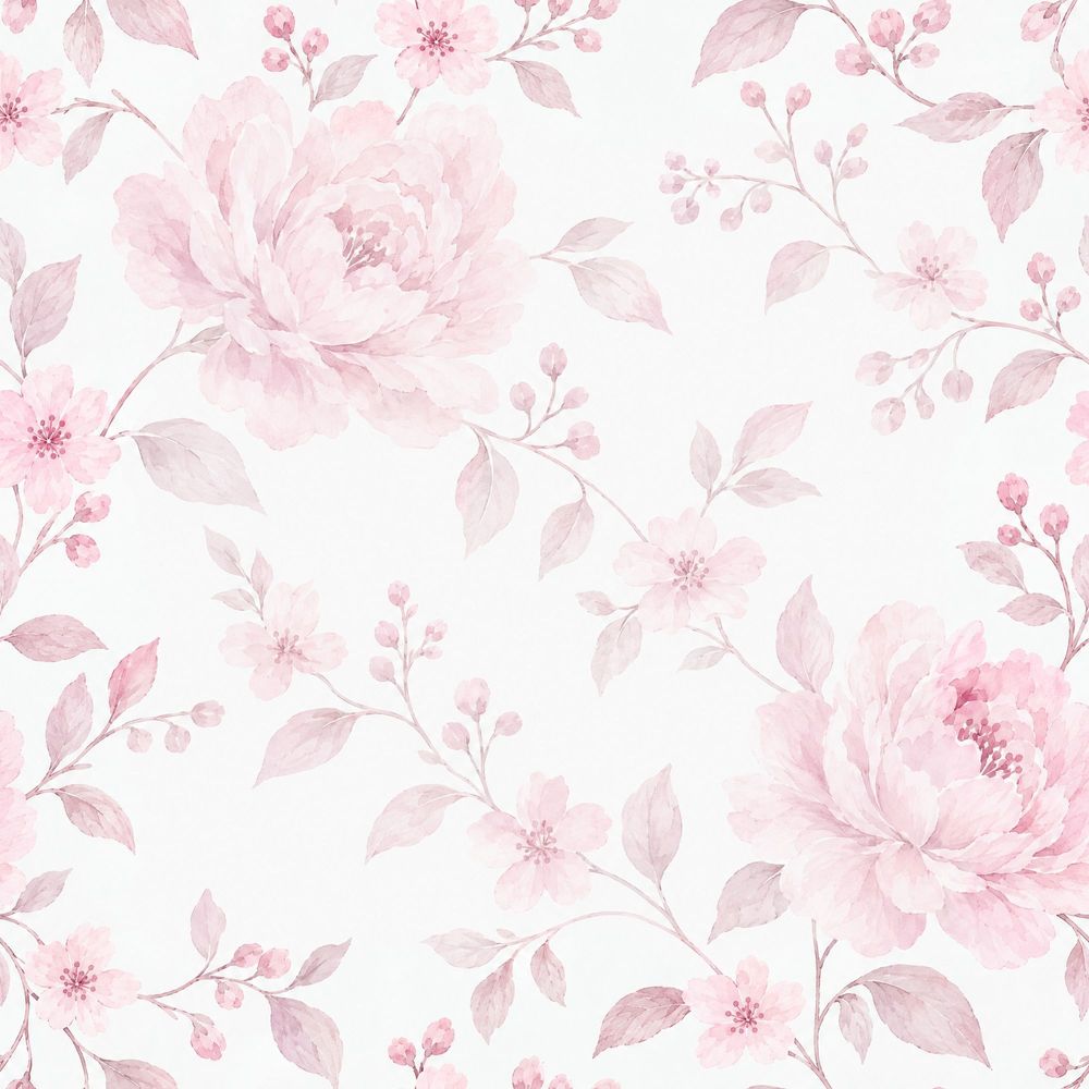 Watercolor Pink Peonies Wallpaper White Background pattern artwork