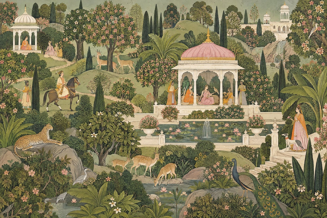 Mughal Garden Pavilion Wallpaper Indian Palace Scene Wall Mural pattern artwork