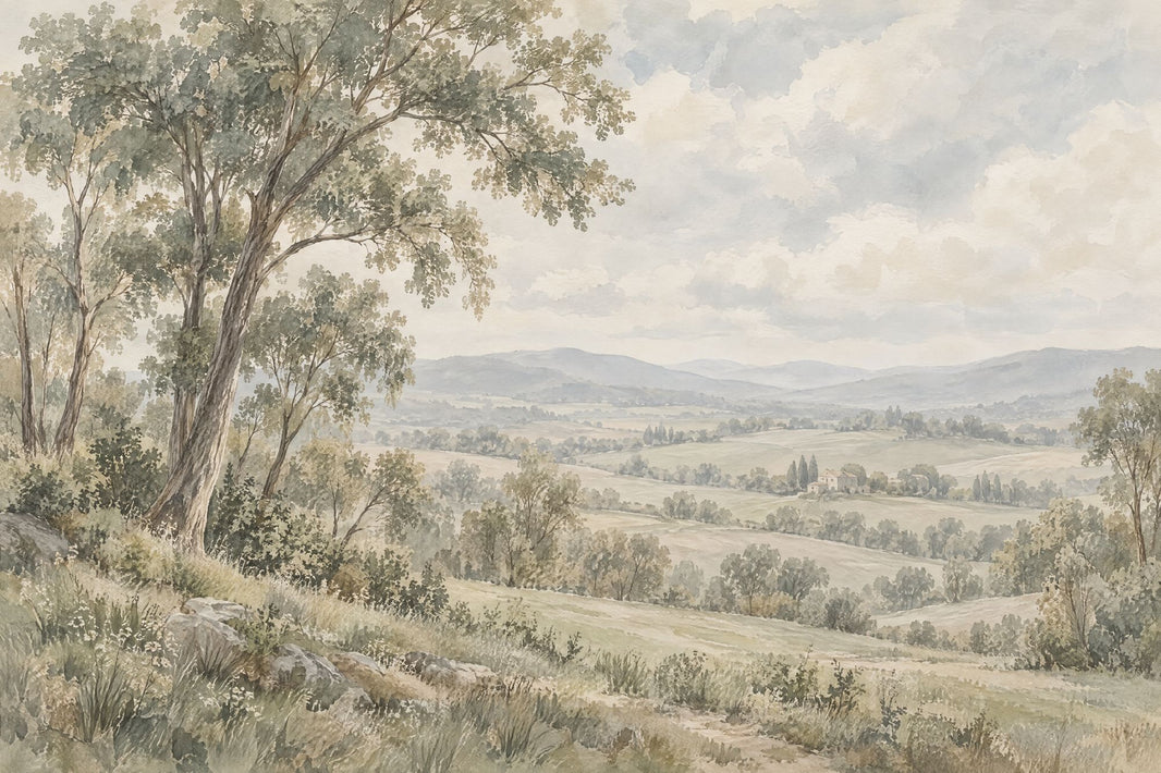 Rolling Hills Landscape Wallpaper Vintage Countryside Wall Mural pattern artwork