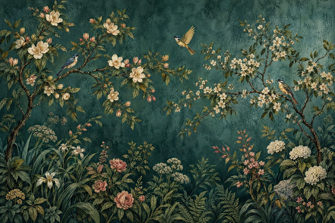 Blossoming Tree Branches Wallpaper Dark Floral Wall Mural pattern artwork