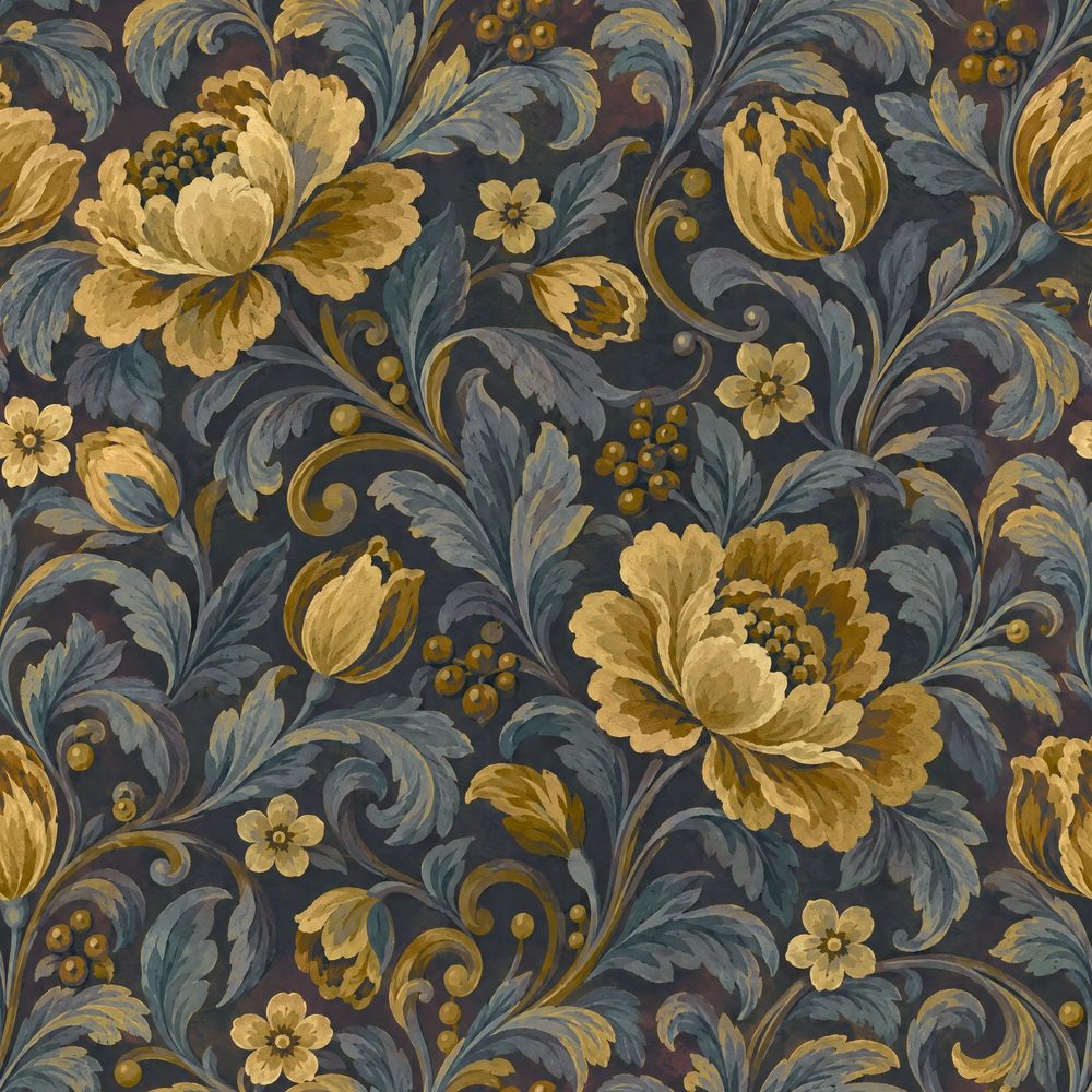 Golden Flower Wallpaper Dark Floral Botanical Pattern pattern artwork